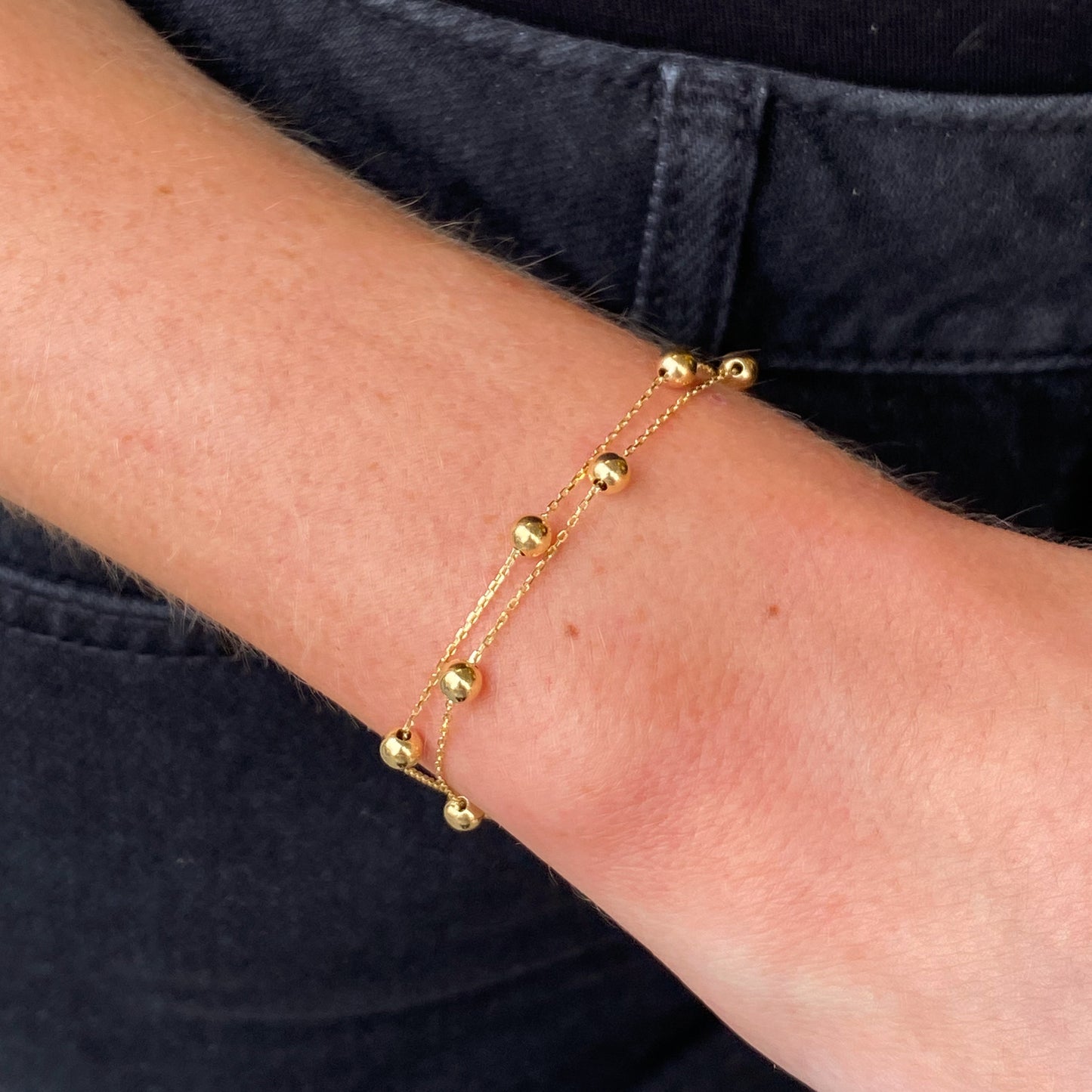 9ct Gold Bead & Chain Double Bracelet