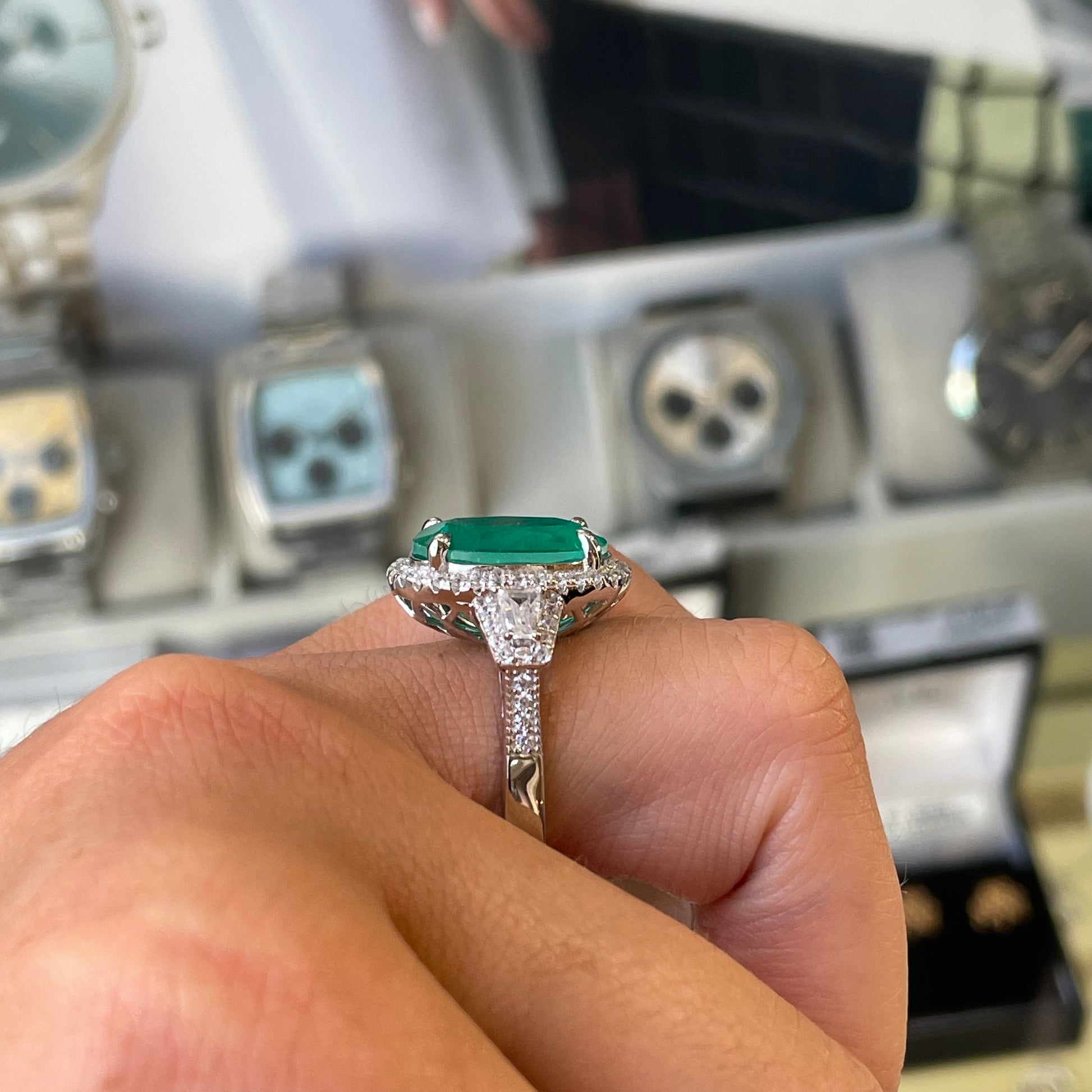 Silver Hydro Green CZ Oval Cluster Ring - John Ross Jewellers