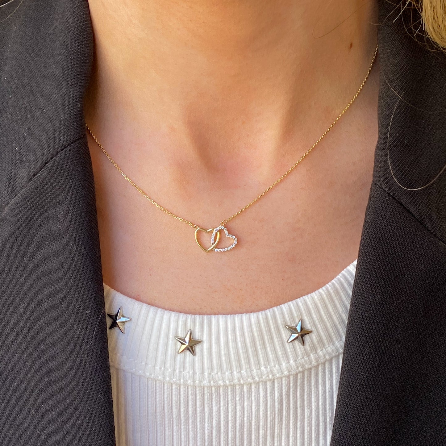 9ct Gold CZ Heart Unity Necklace - John Ross Jewellers