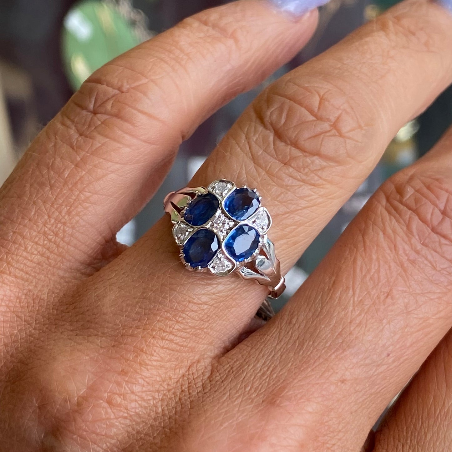 9ct White Gold Sapphire & Diamond Quattro Ring