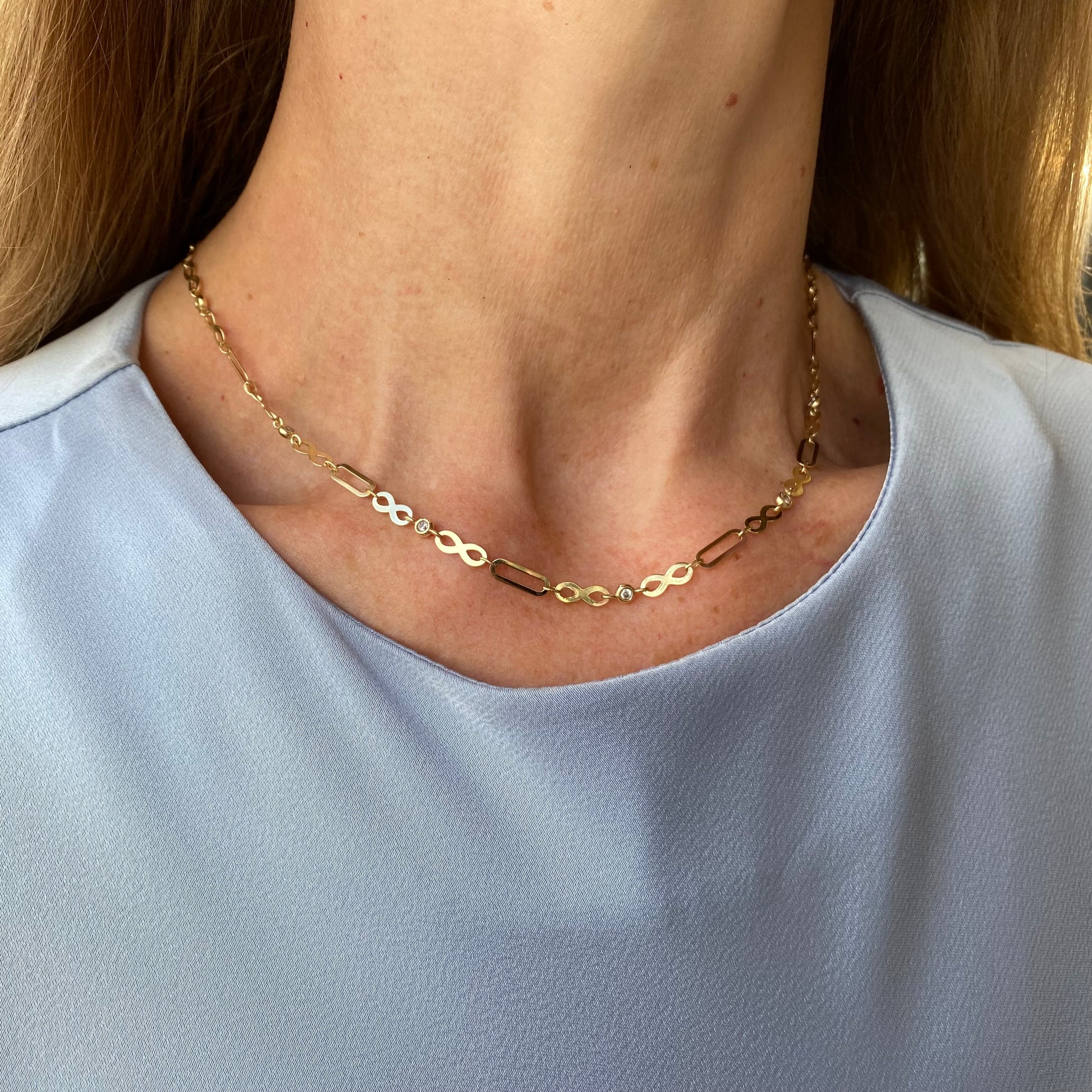 9ct Gold Infinity & CZ Collarette | 46cm - John Ross Jewellers