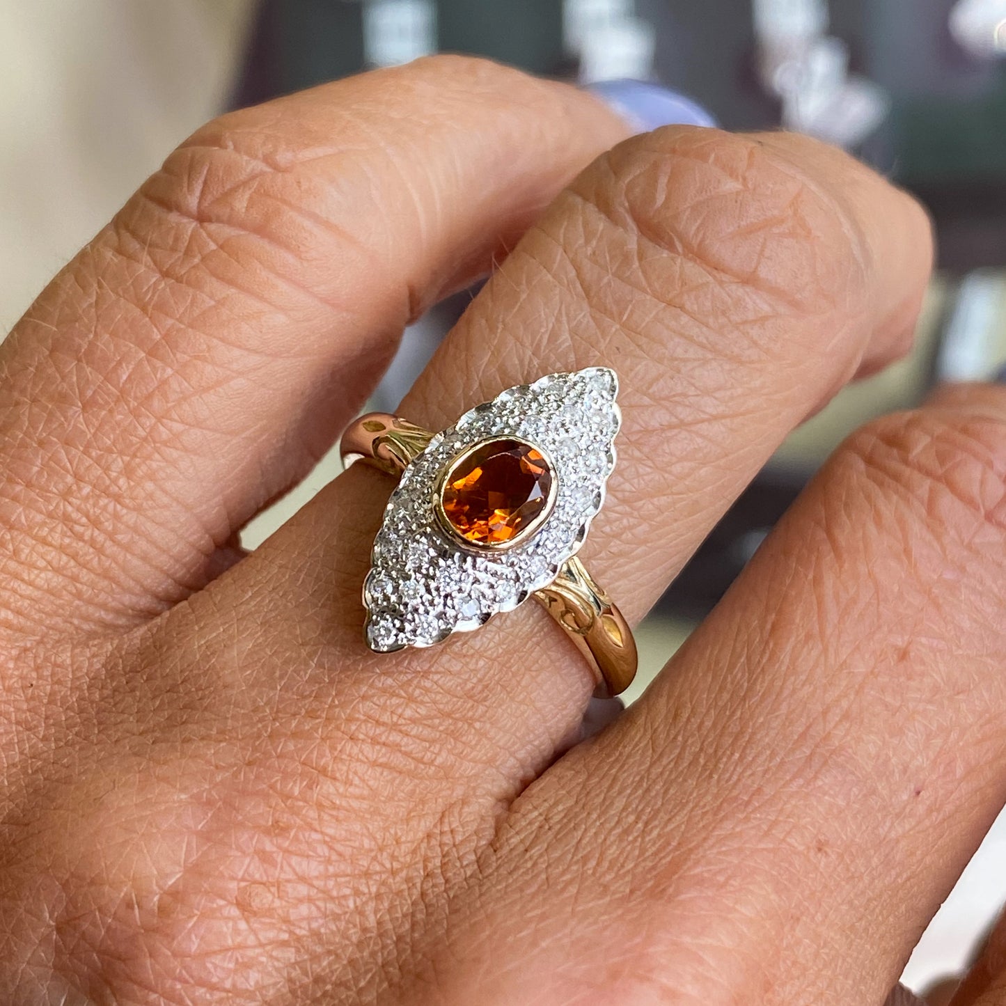 9ct Gold Citrine & Diamond Ring