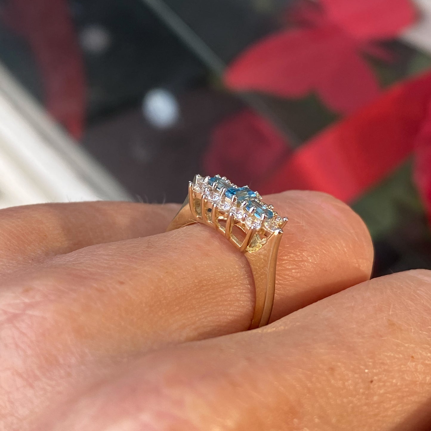 9ct Gold Blue Topaz & CZ Dress Ring - John Ross Jewellers