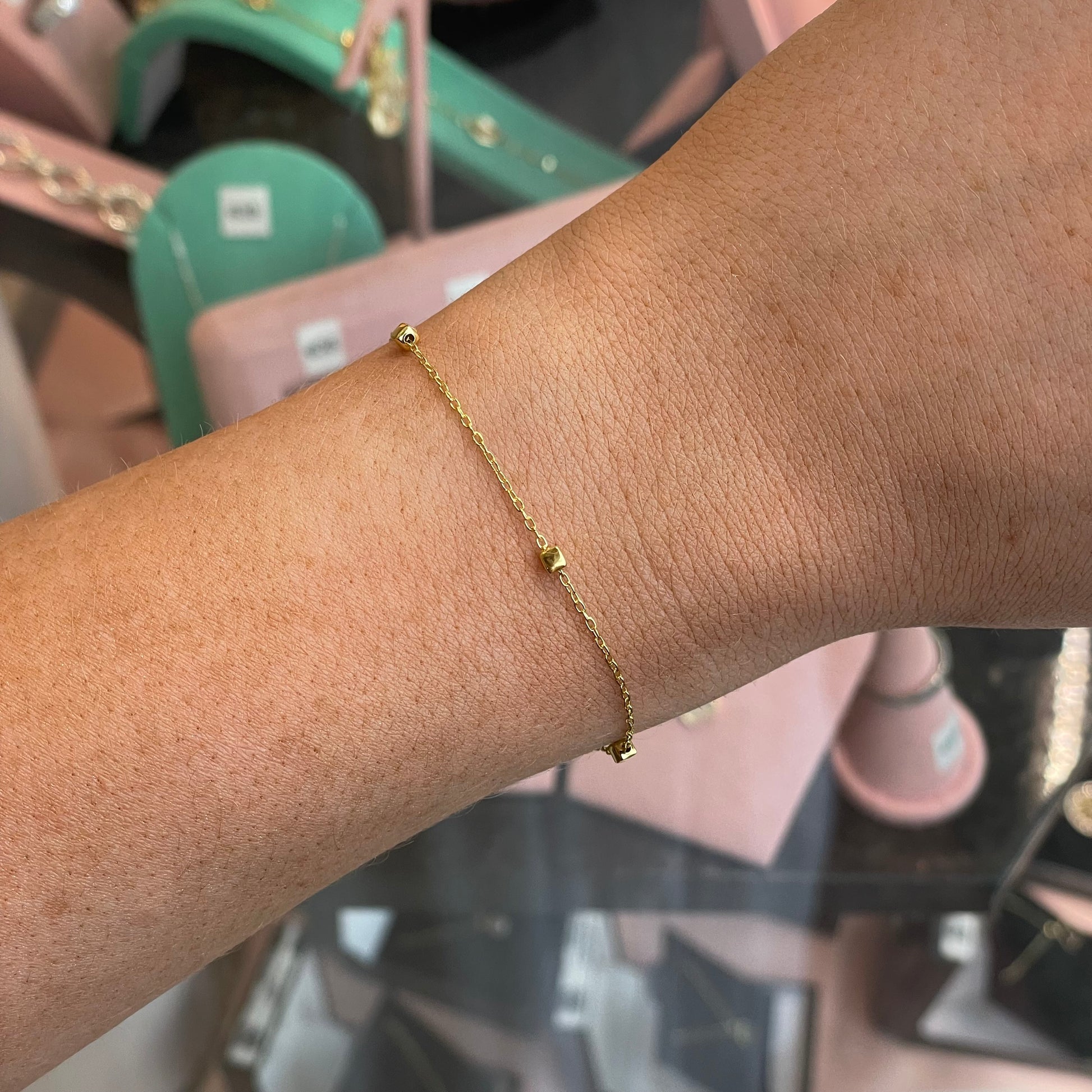CME Sunshine Pretty Cubes bracelet featuring colorful cube beads on a silver chain, stylish jewelry accessory.
