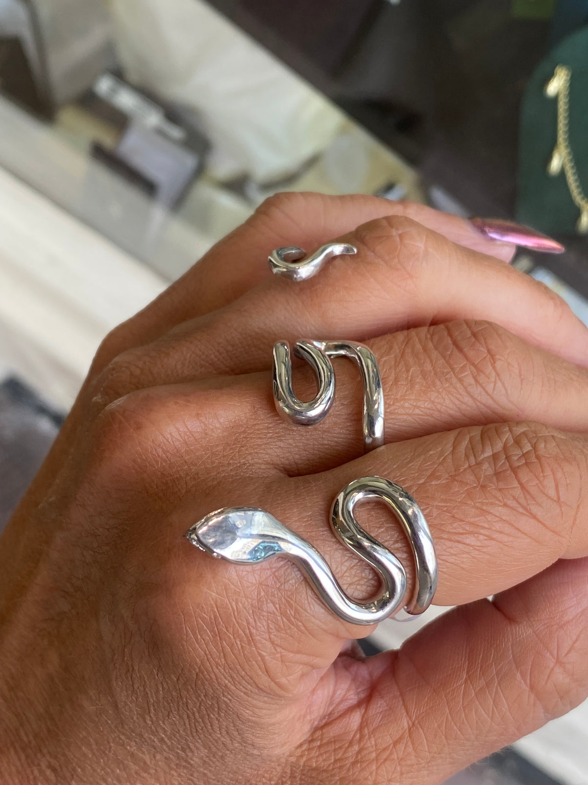 Silver Serpent Hand Ring
