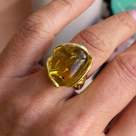 Bruno Lime Amber Nugget Ring featuring a vibrant amber gemstone set in a sleek ring design.
