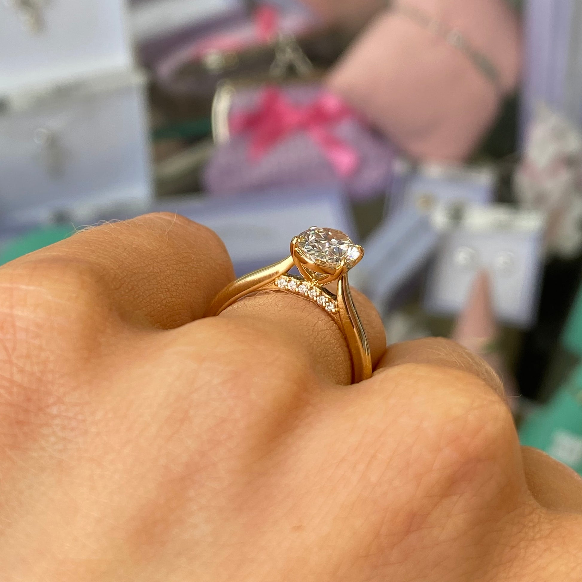 18ct gold oval solitaire engagement ring with a 1.53ct certified lab diamond, showcasing a sleek and elegant design.