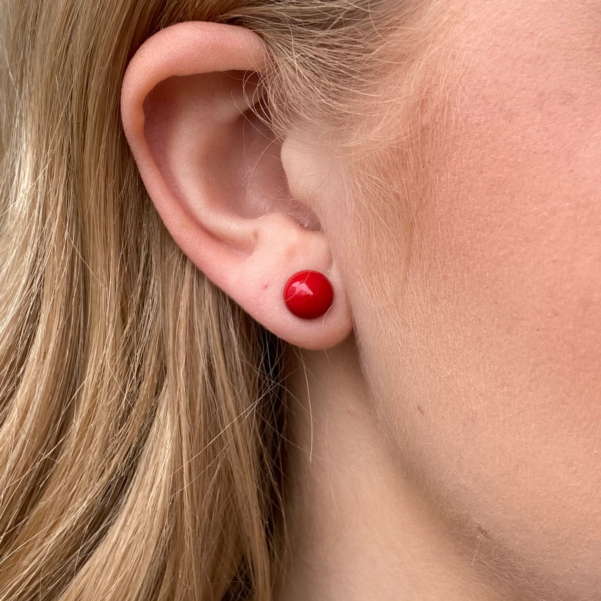 Sunshine Faux Red Coral Stud Earrings | 8mm