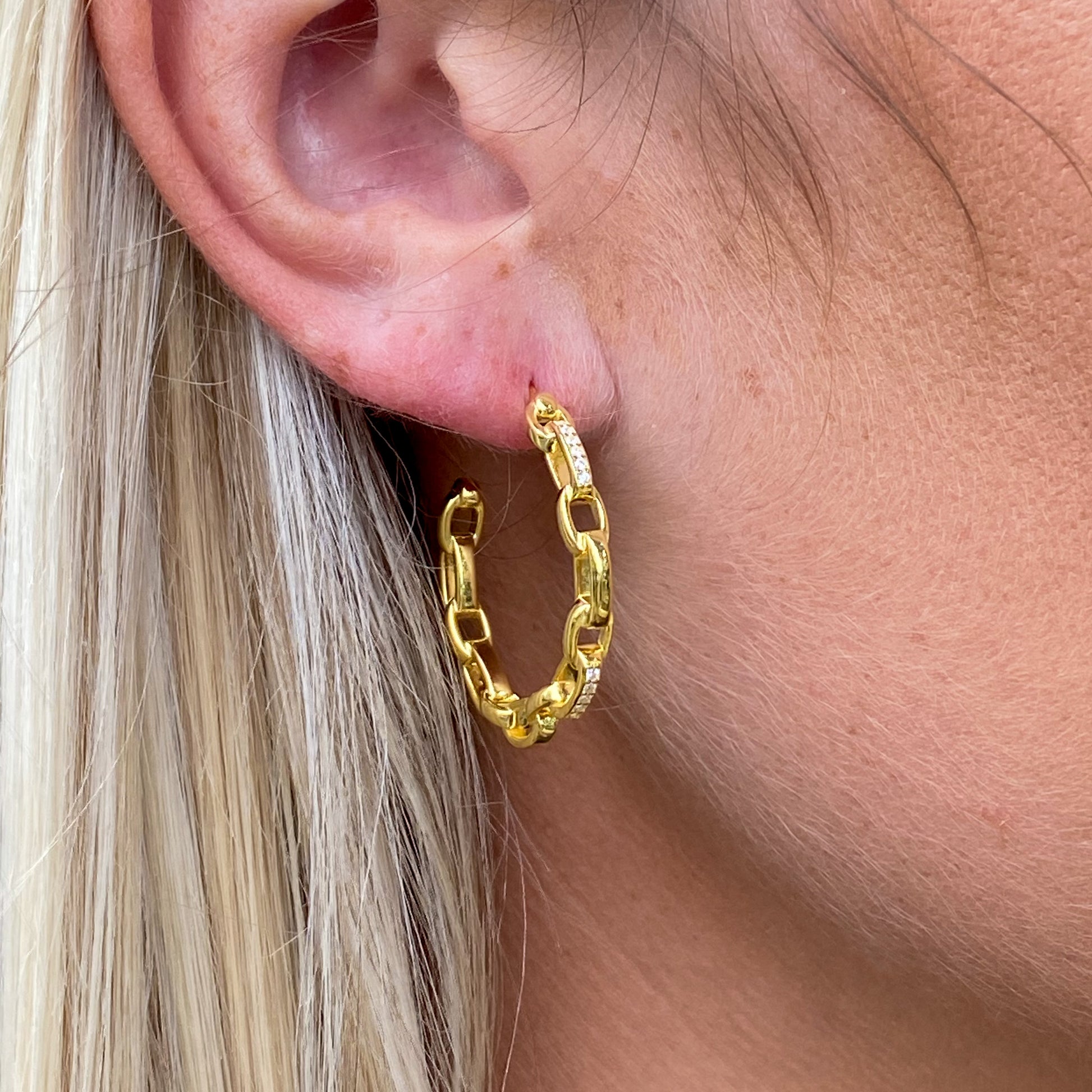 Sunshine CZ Link Chain Hoop Earrings | 30mm - John Ross Jewellers