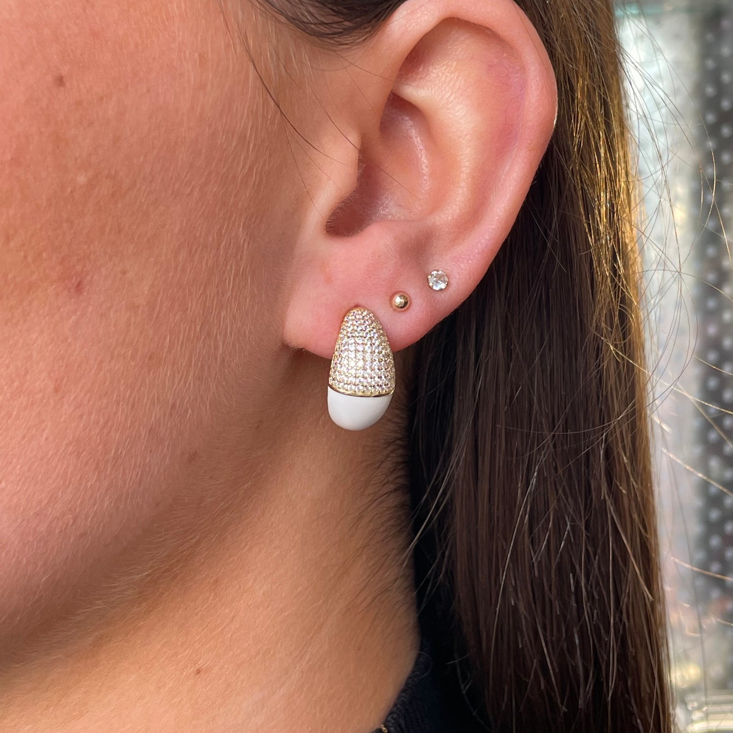 Sunshine Enamel & CZ J Hoop Earrings - John Ross Jewellers