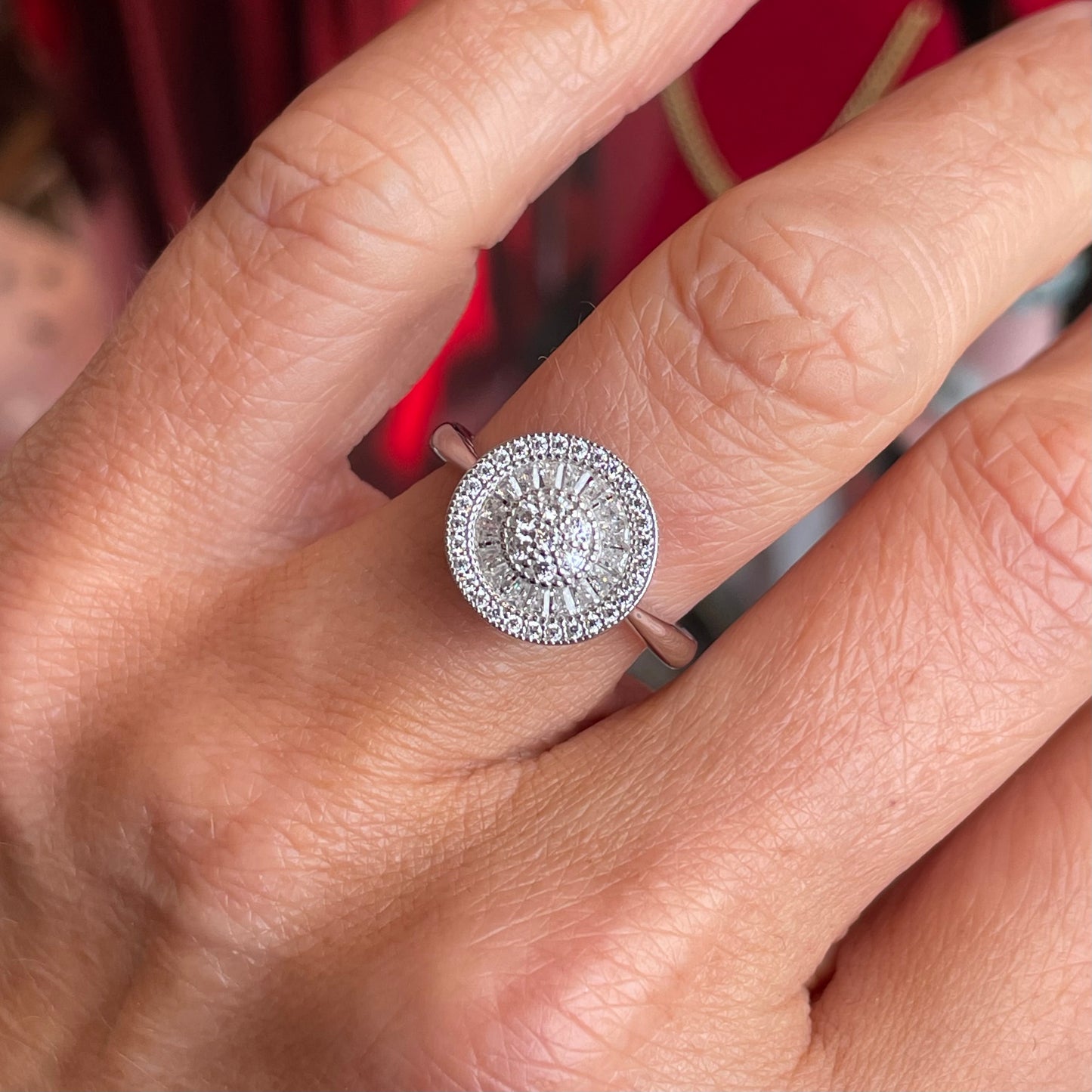 Silver CZ Halo Cluster Ring | Baguettes