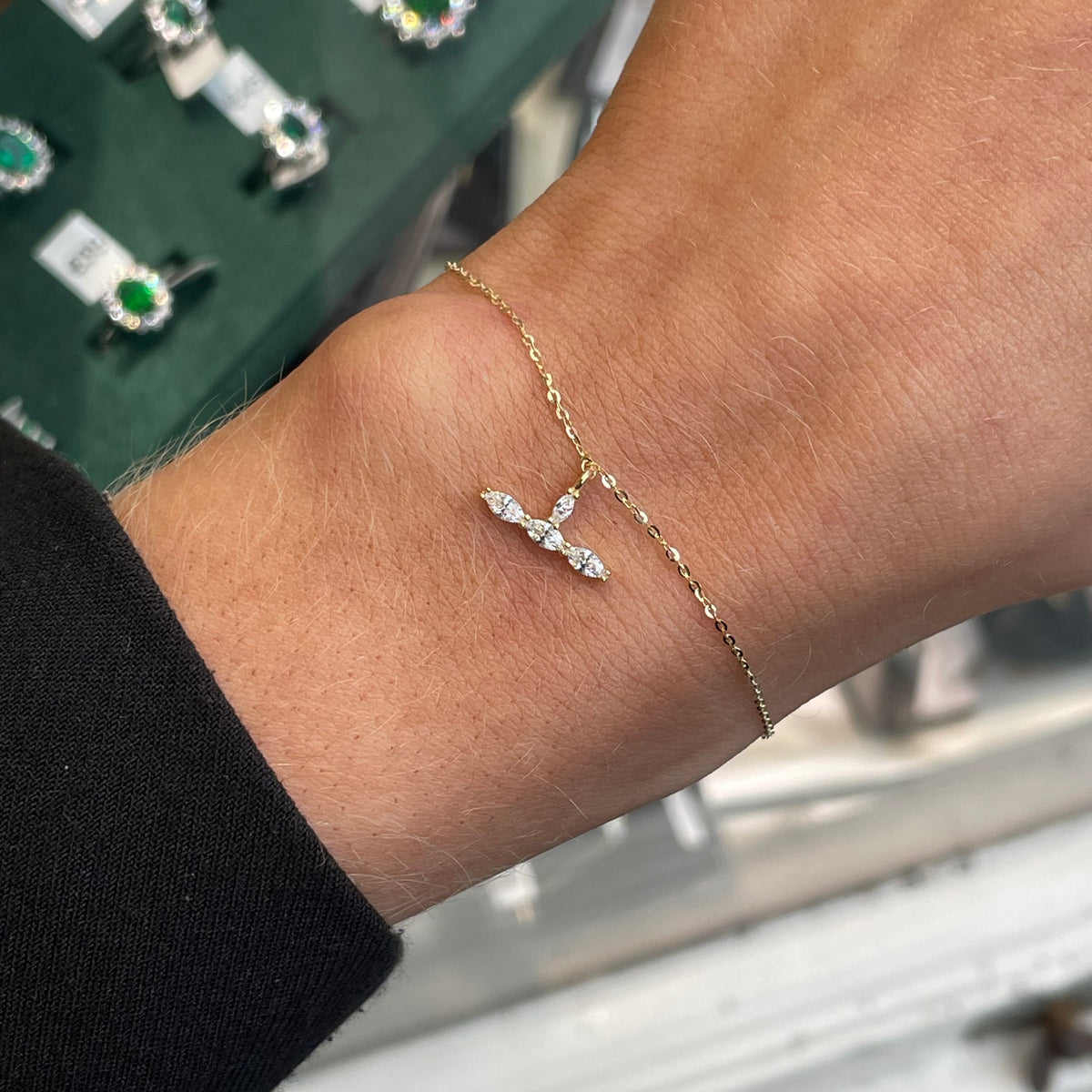 9ct Gold CZ T-Bar Bracelet