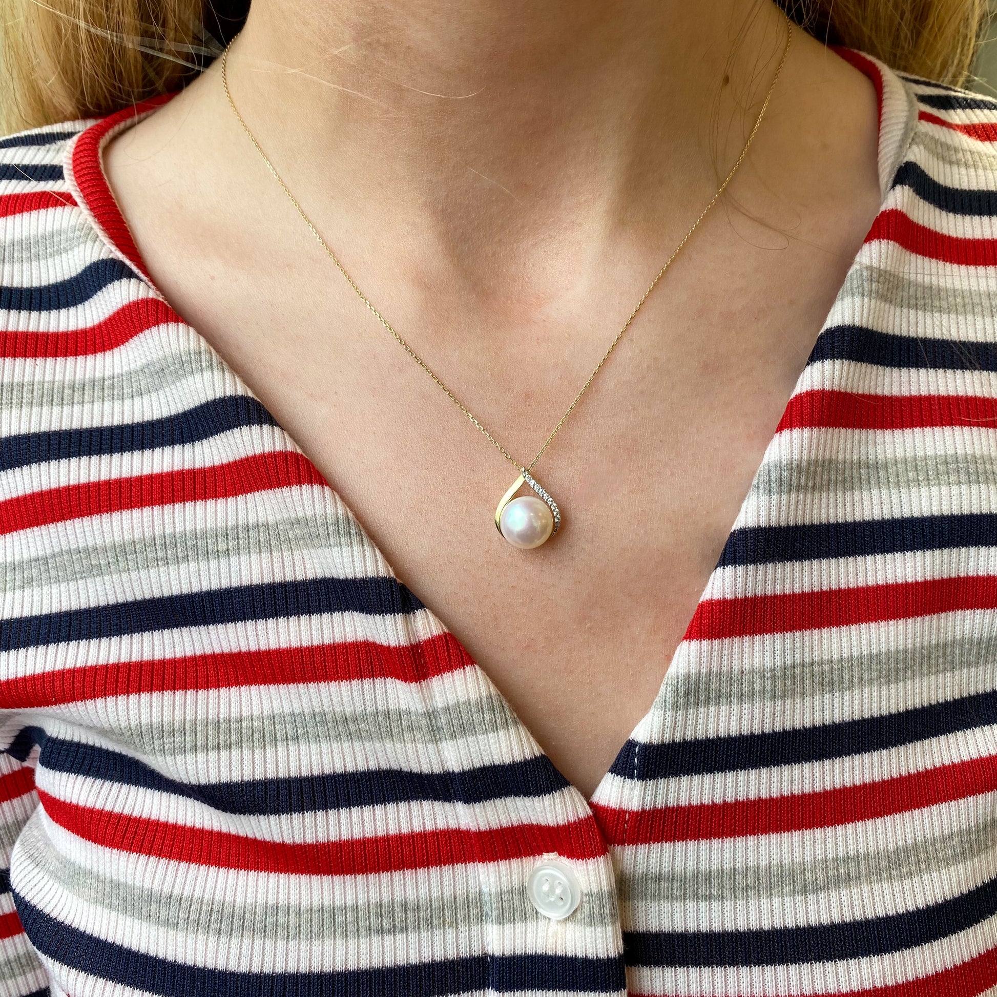 9ct Gold Freshwater Pearl & CZ Pendant Necklace - John Ross Jewellers