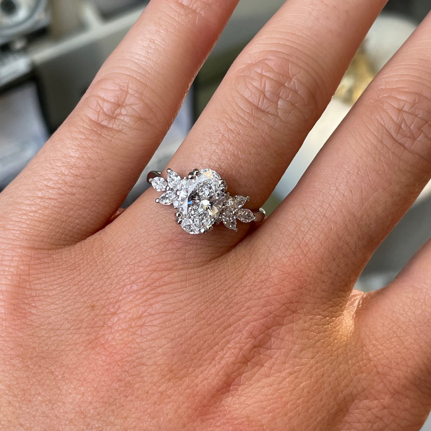 Platinum Oval Decorative Engagement Ring | Lab Grown 1.60ct - John Ross Jewellers