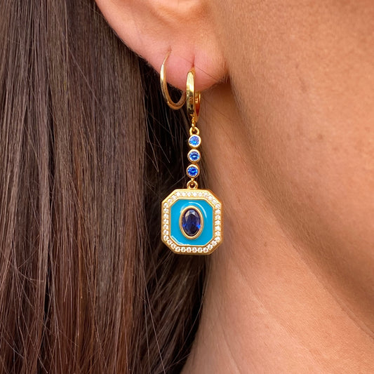 Sunshine Enamel Sensation Earrings | Teal & Sapphire - John Ross Jewellers