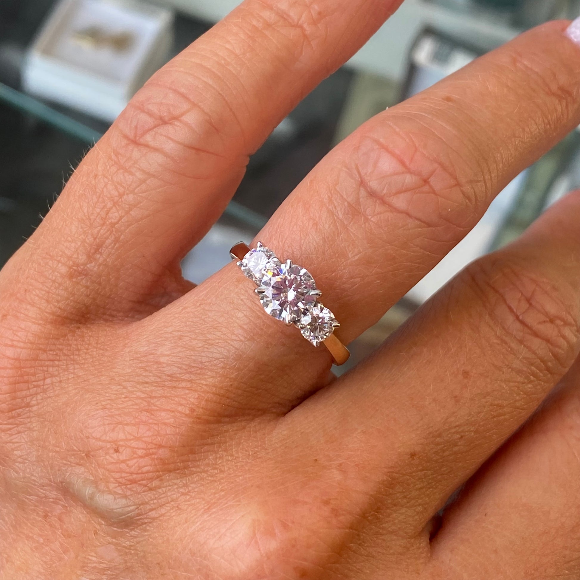 18ct Gold Trilogy Engagement Ring | Lab Certificated 1.56ct - John Ross Jewellers