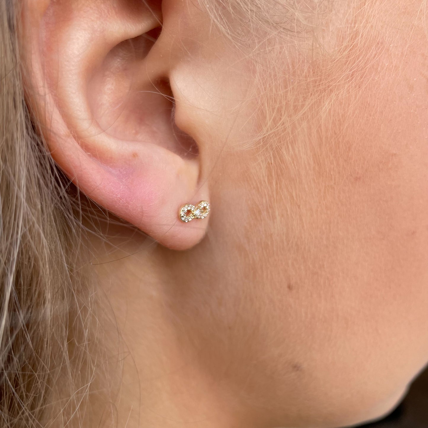 9ct Gold CZ Infinity Stud Earrings - John Ross Jewellers