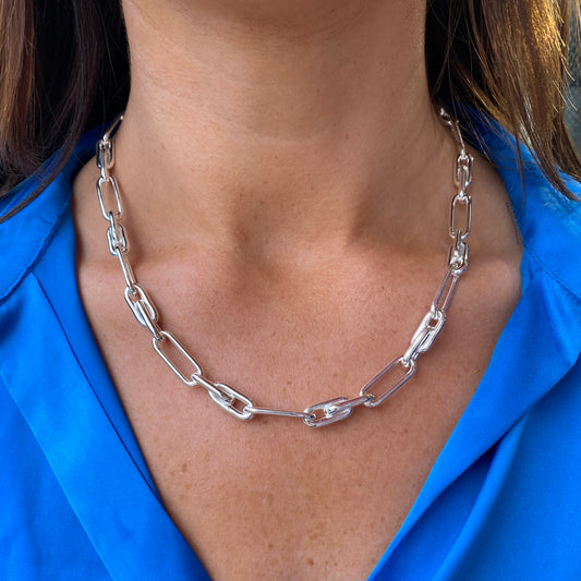 Silver Chunky Paper Link Necklace - John Ross Jewellers