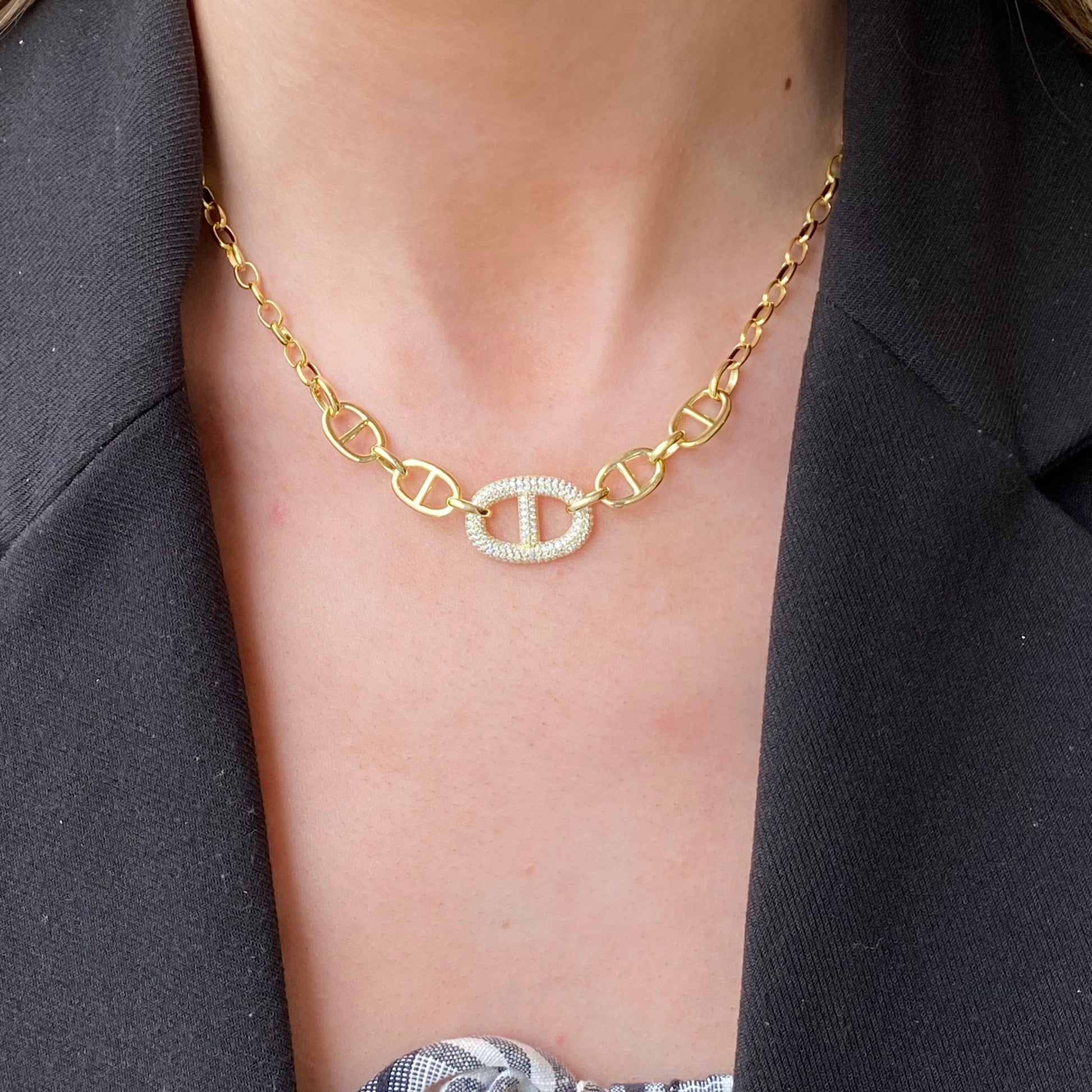 Sunshine CZ Anchor Link Necklace - John Ross Jewellers