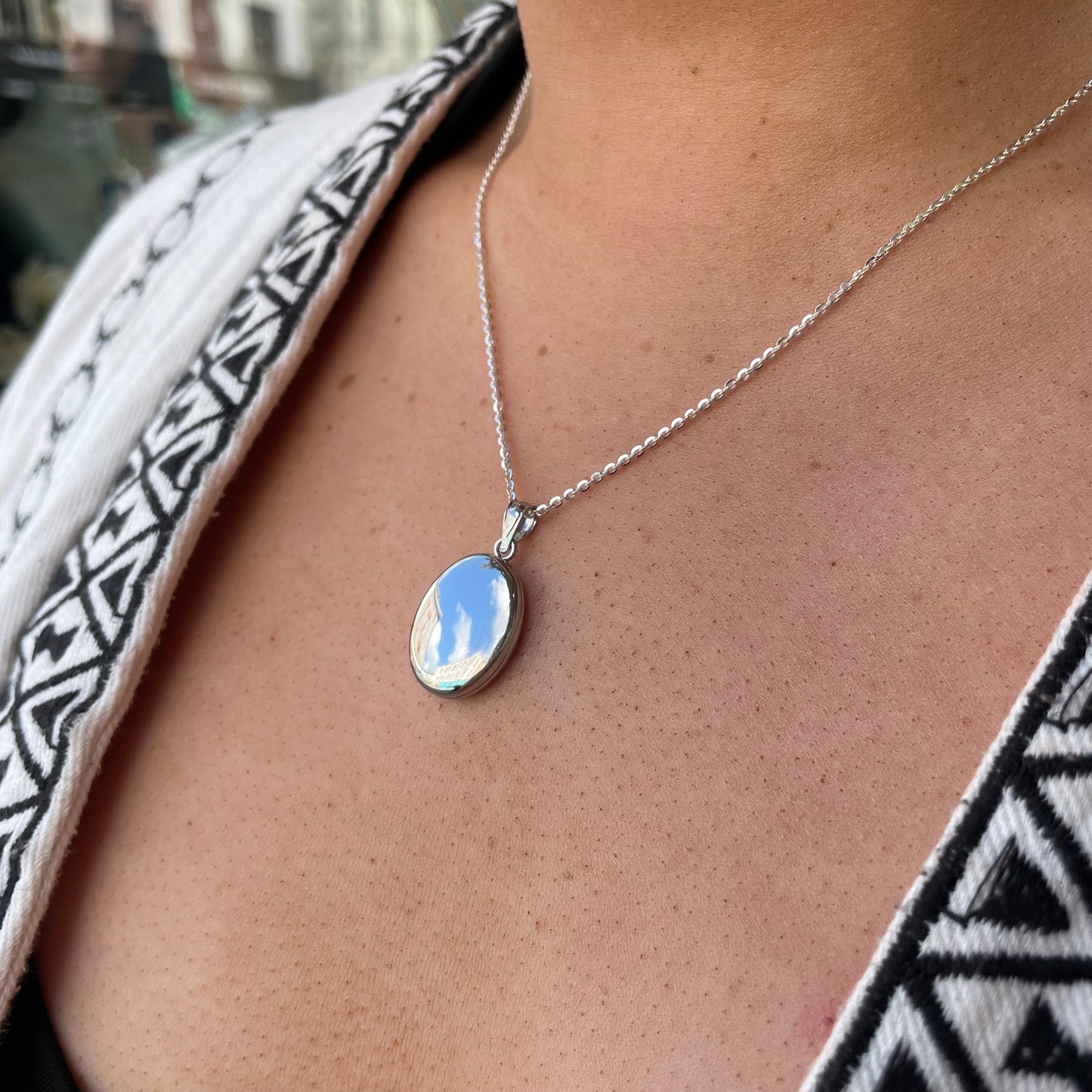 Silver Oval Locket and Chain