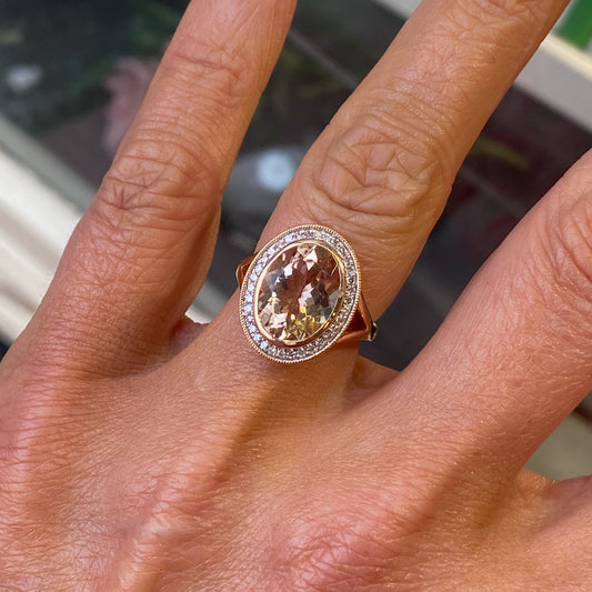 14ct Rose Gold Morganite & Diamond Ring | 3.60ct - John Ross Jewellers