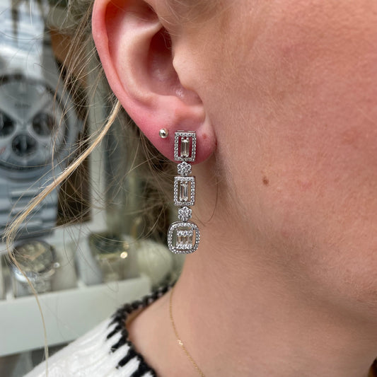 Silver Baguette Trio Drop Earrings - John Ross Jewellers