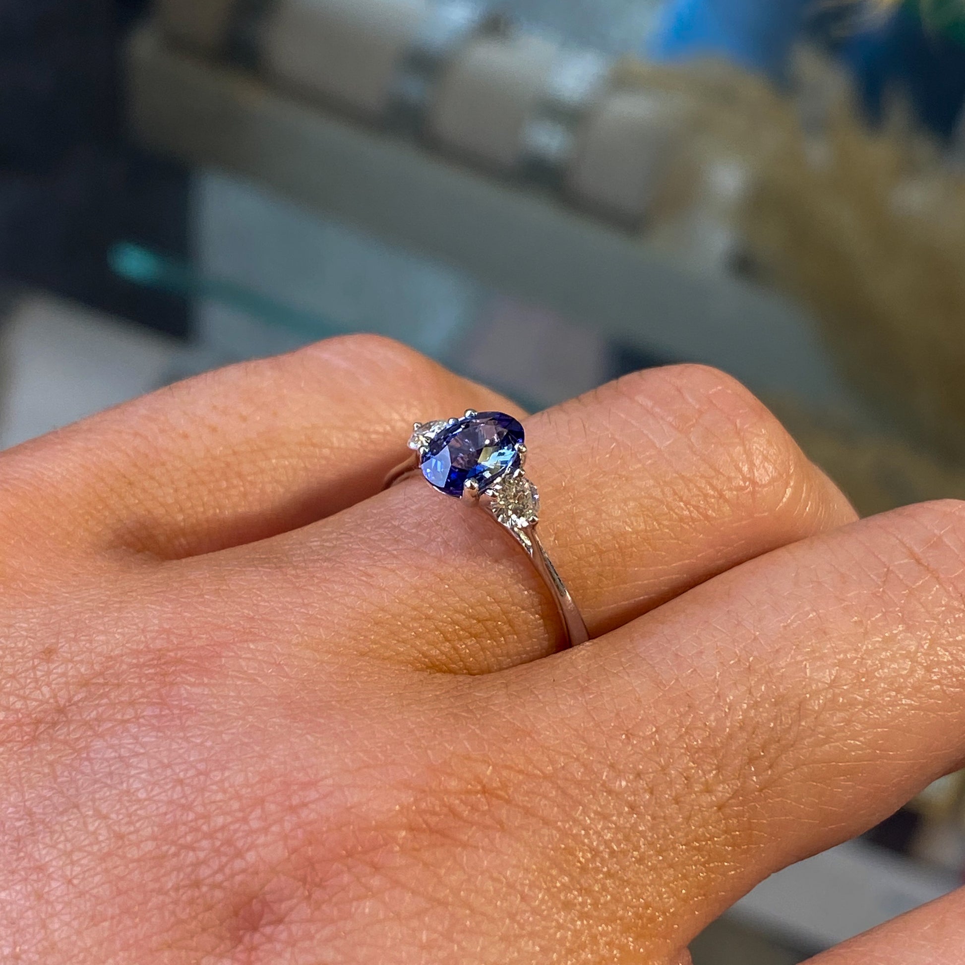 9ct White Gold Sapphire & Diamond Engagement Ring | 0.91ct + 0.27ct - John Ross Jewellers