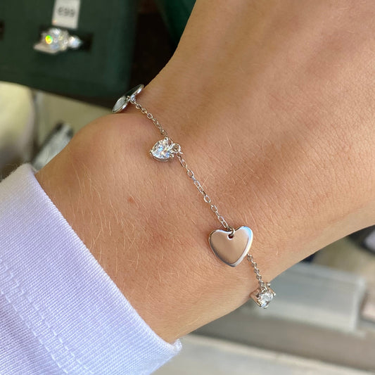 Silver CZ Charm Bracelet | Heart & CZ Drops