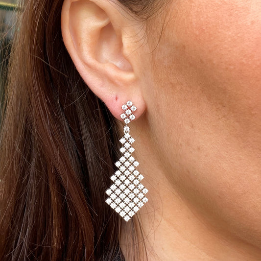 Silver CZ Double Tennis Drop Earrings