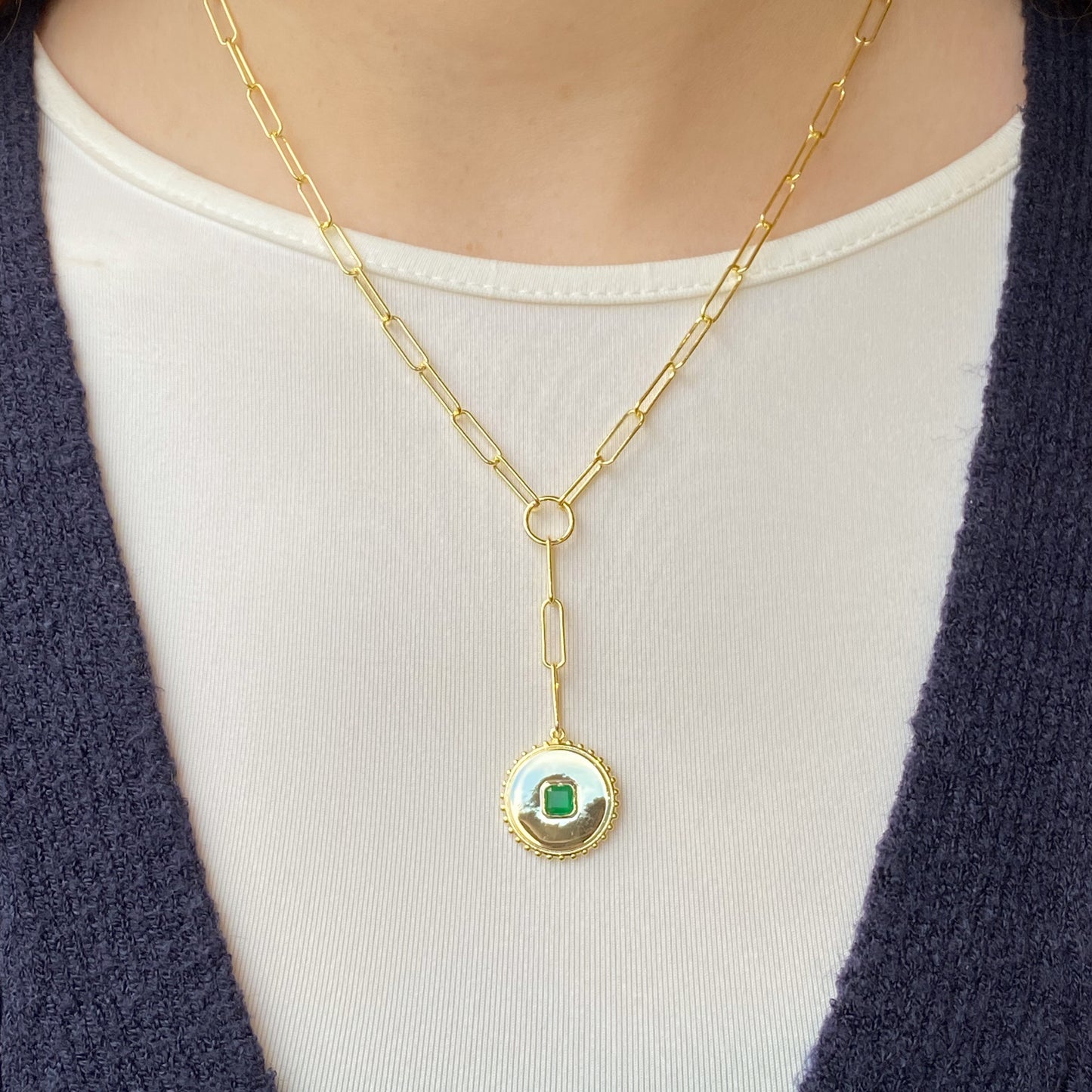 Sunshine Green CZ Lariat Disc Necklace | 40+5cm - John Ross Jewellers