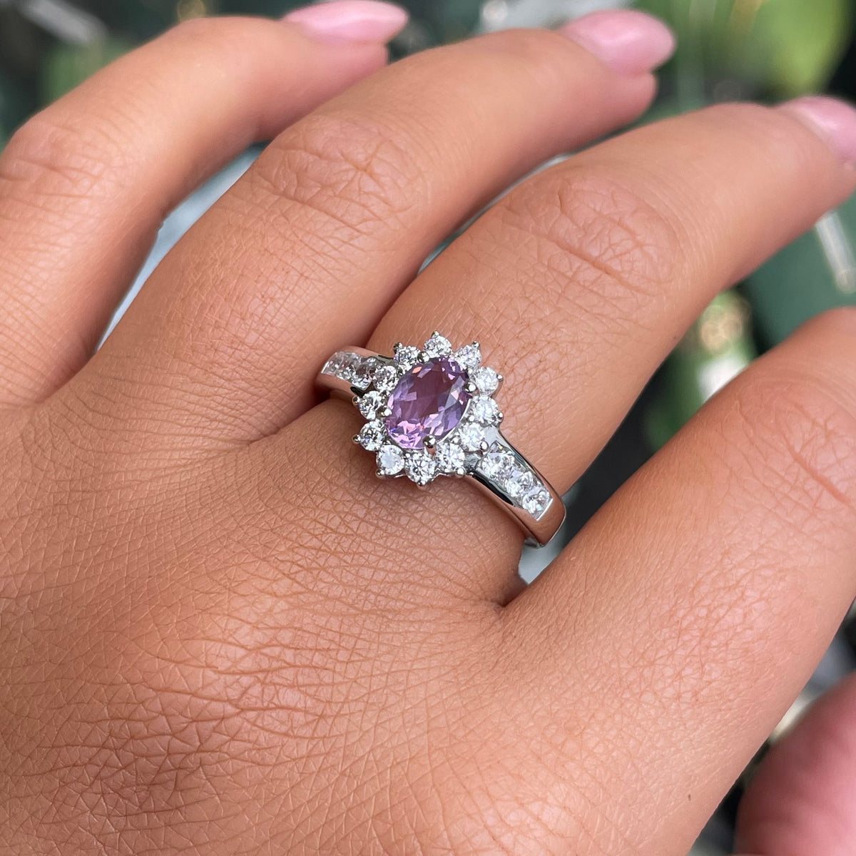 Silver CZ Diana Cluster Ring | Amethyst