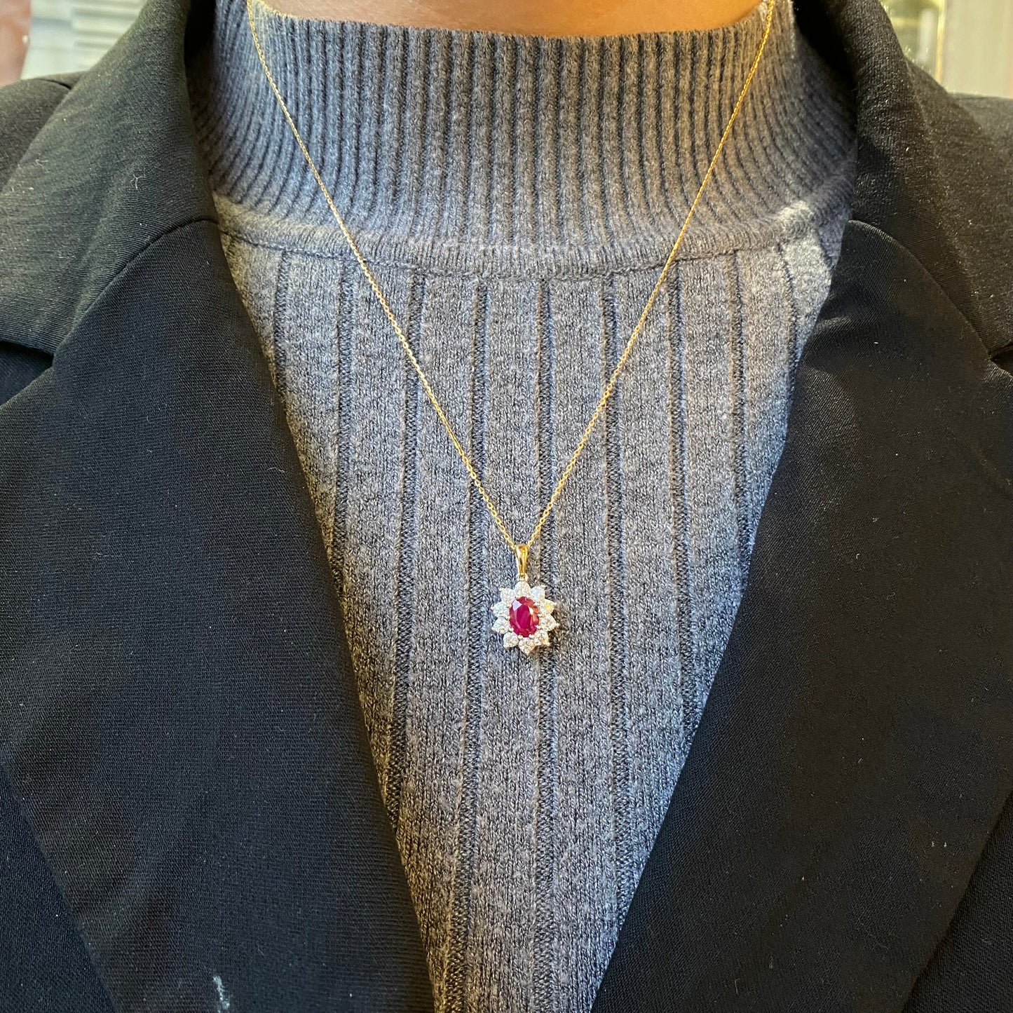 18ct Gold Ruby & Diamond Oval Necklace