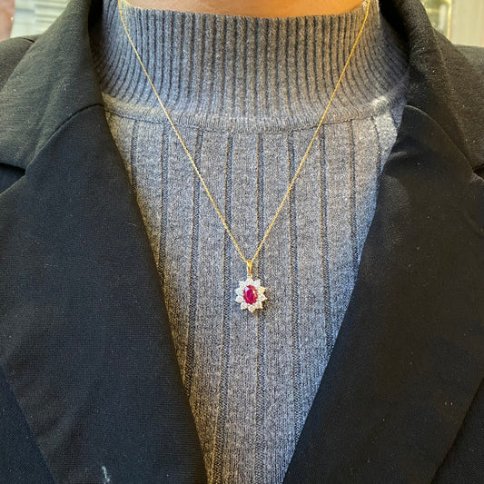 18ct Gold Ruby & Diamond Oval Necklace