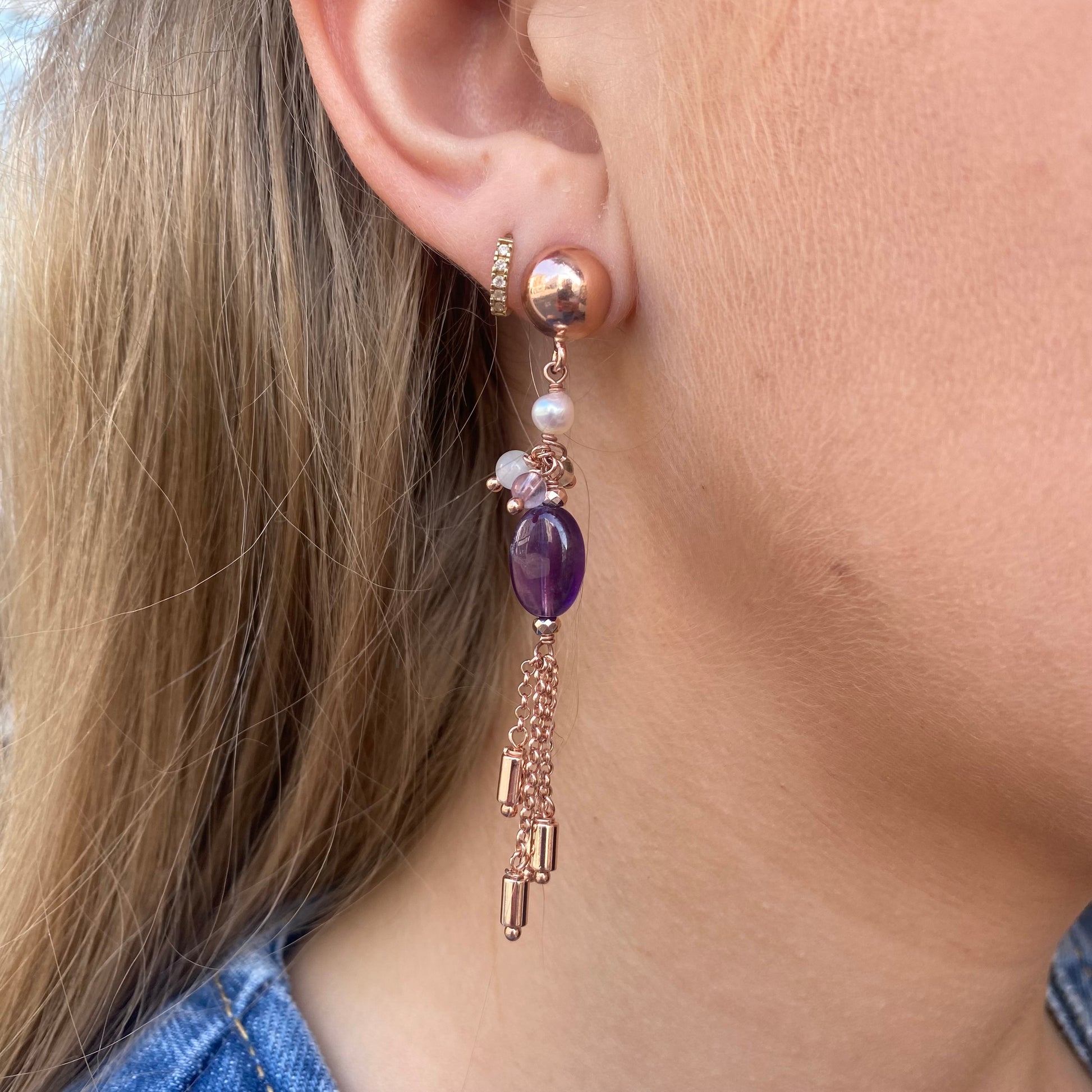 Baroque Drop Earrings | Horos | Amethyst & Quartz - John Ross Jewellers
