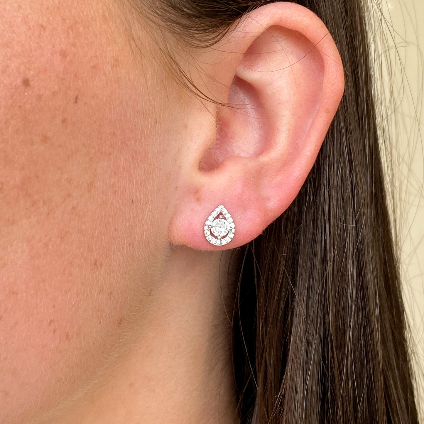 Silver CZ Pear Halo Stud Earrings