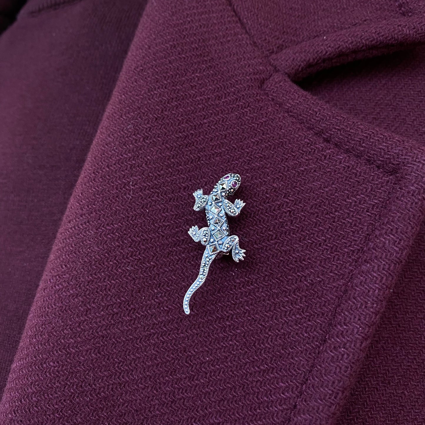 Silver Marcasite Mini Lizard Brooch