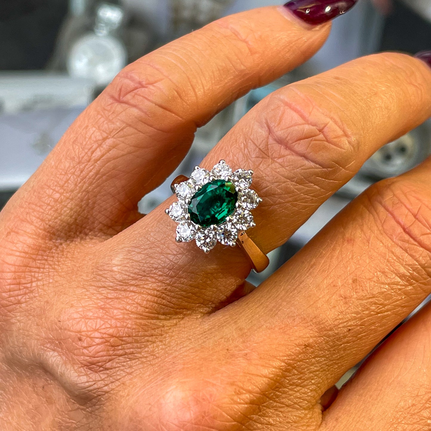 9ct Gold Lab Grown Emerald Cluster Ring - John Ross Jewellers