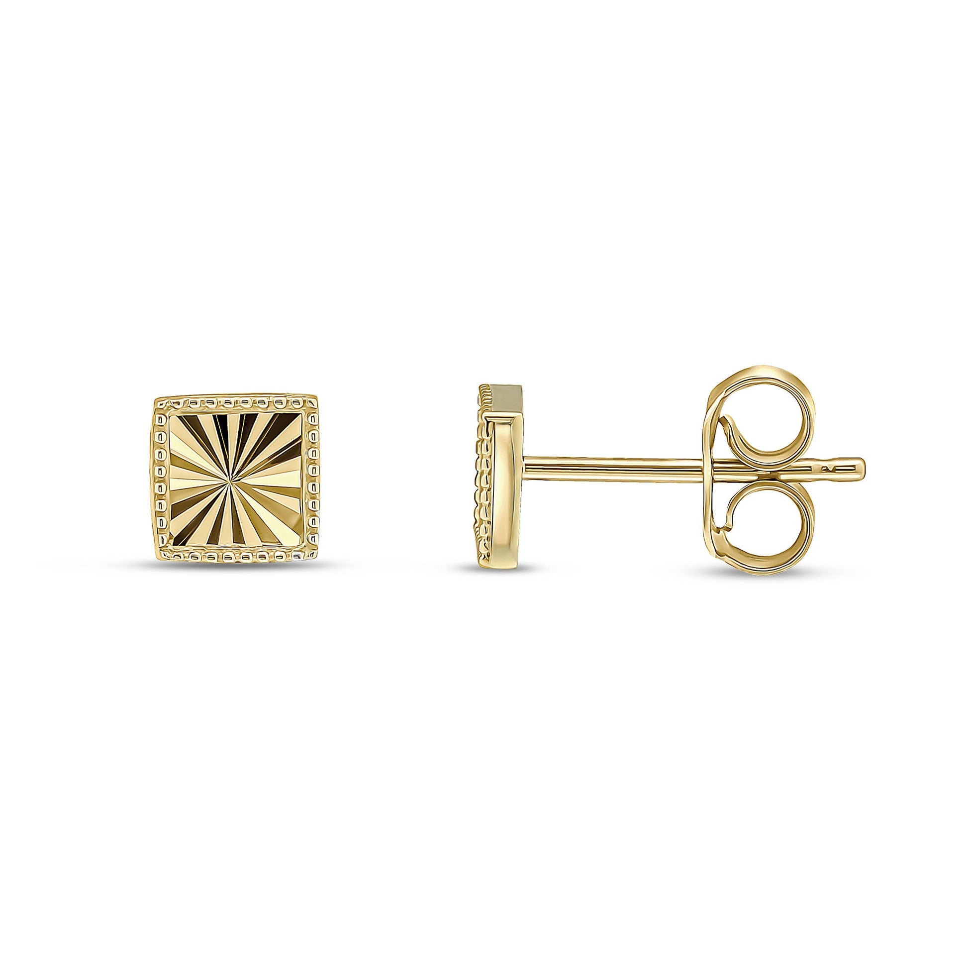 9ct Gold Diamond Cut Beaded Edge Square Stud Earrings | 5.5mm - John Ross Jewellers