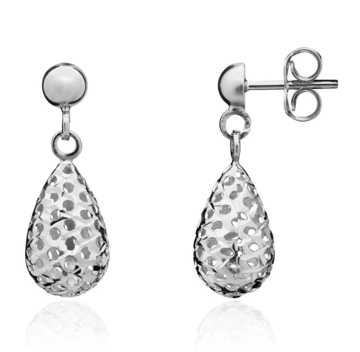 9ct White Gold Tear Drop Earrings | Diamond Cut - John Ross Jewellers