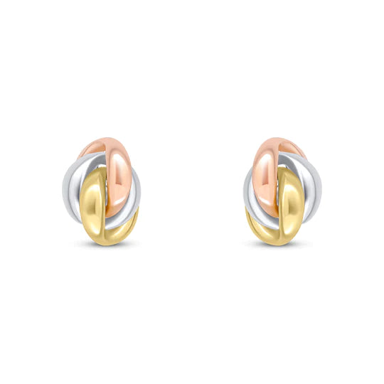9ct Gold Three Colour Oval Knot Stud Earrings - John Ross Jewellers