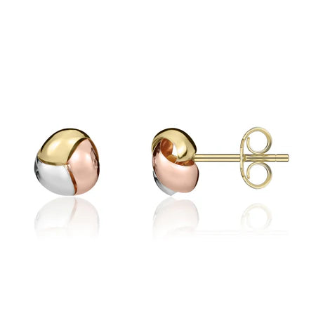9ct Gold Three Colour Knot Stud Earrings