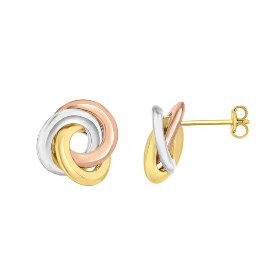 9ct Gold Three Colour Trinity Knot Stud Earrings