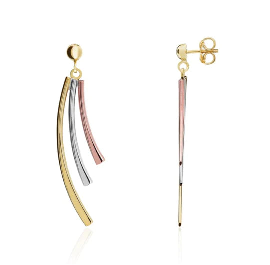 9ct Gold Three Colour Curved Drop Earrings - John Ross Jewellers