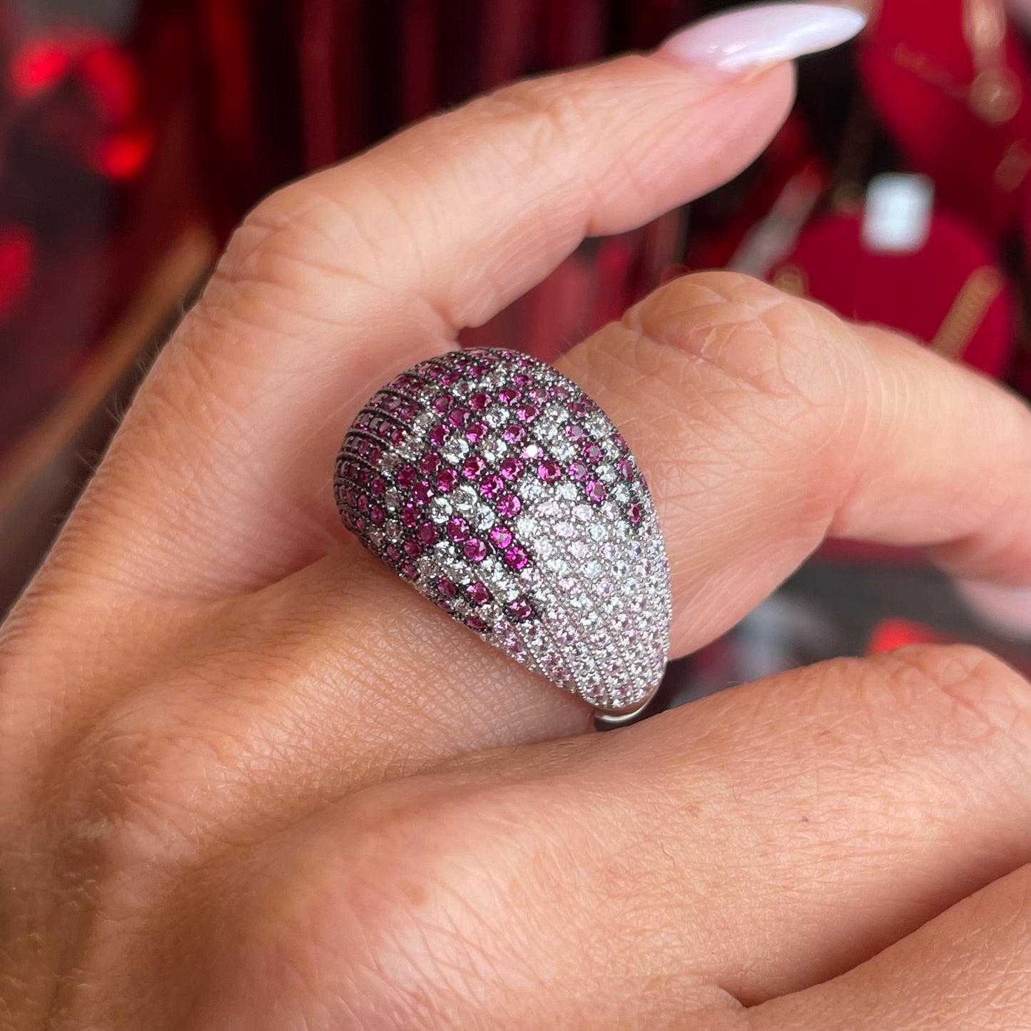 Silver Ombre CZ Statement Ring | Ruby Red