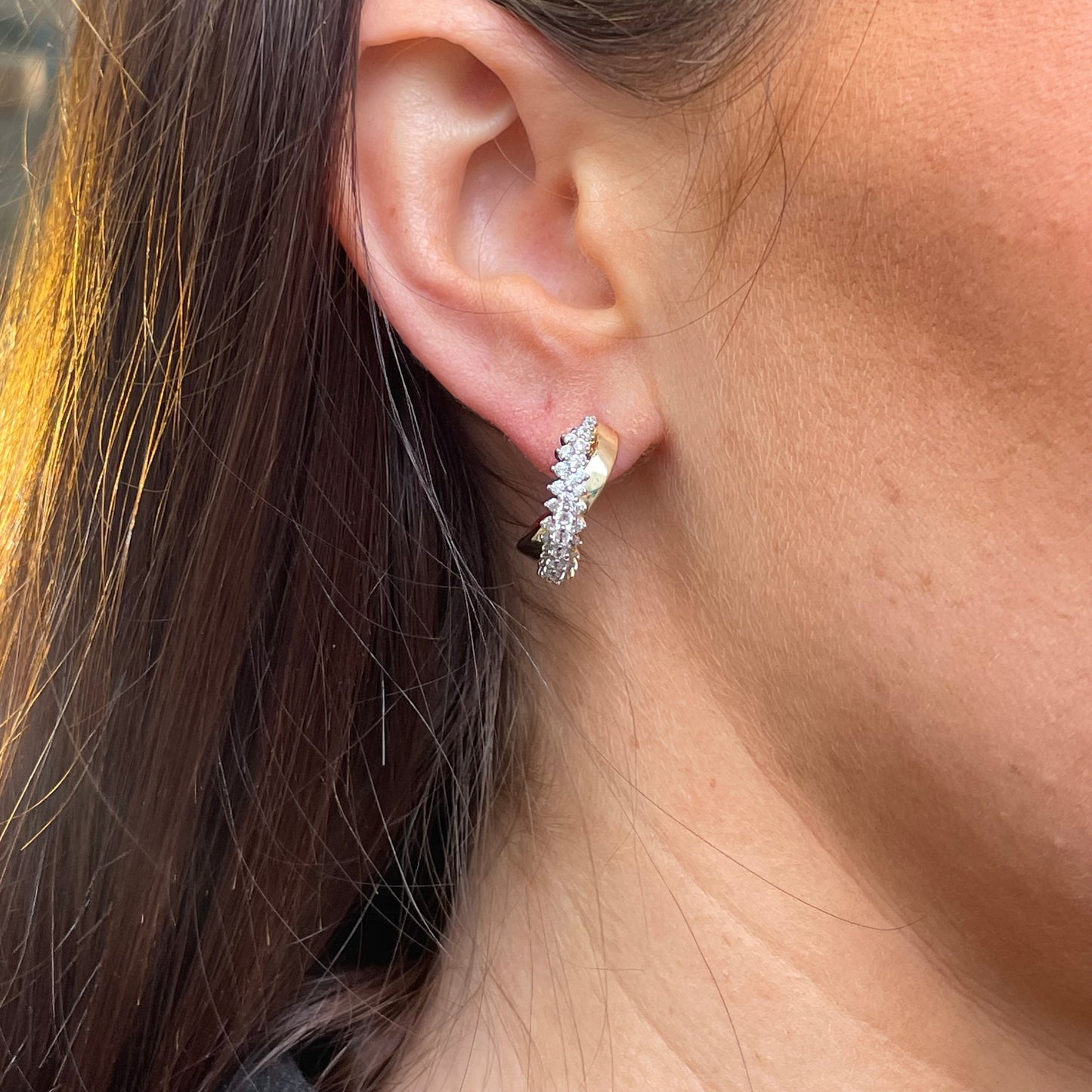 Sunshine CZ Two Tone J Hoop Earrings - John Ross Jewellers