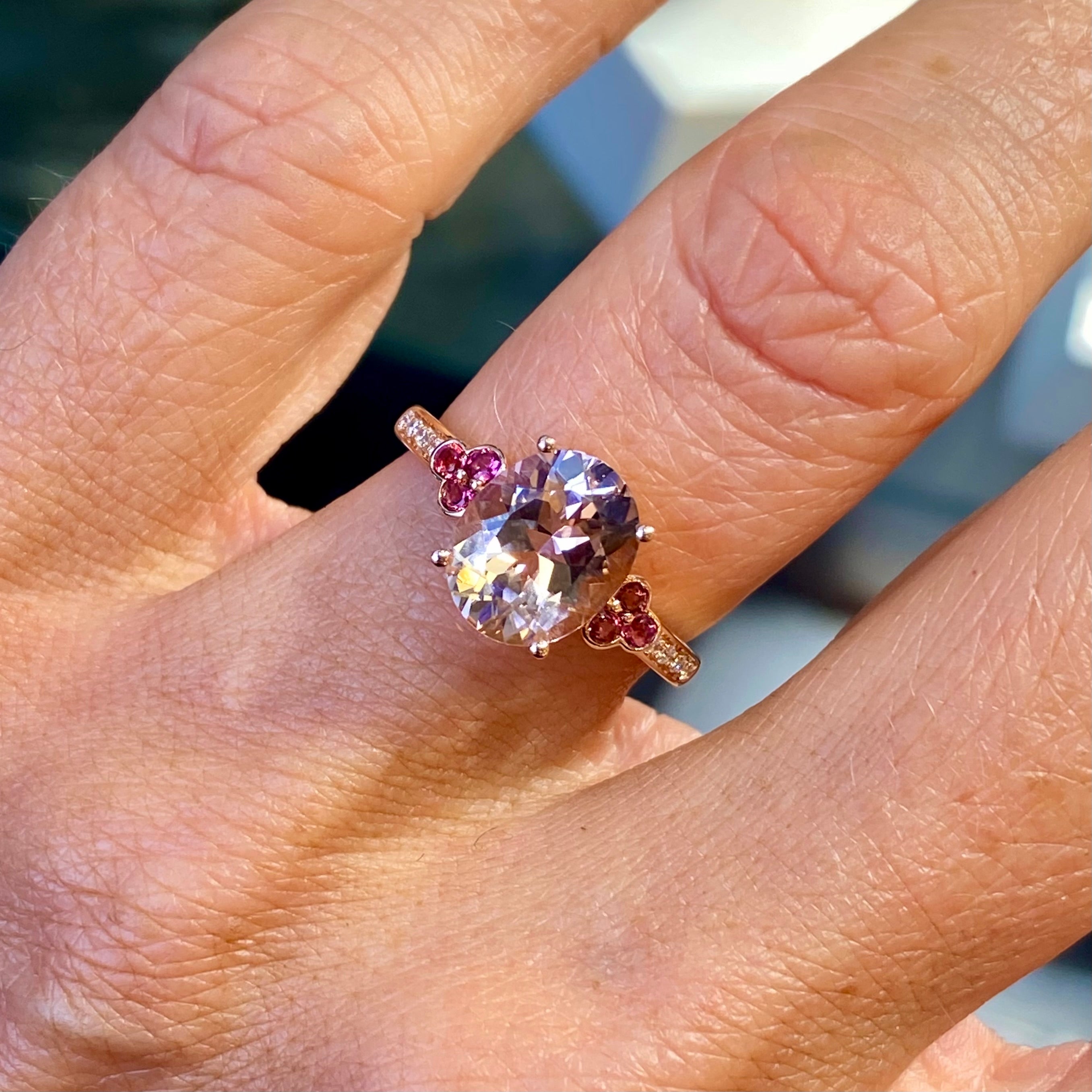 18ct White & Rose Gold 3-Stone Oval Pink Diamond Ring | Cerrone