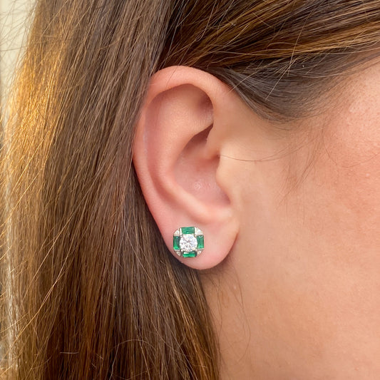 Silver Created Emerald & CZ Cube Stud Earrings | C Flawless - John Ross Jewellers