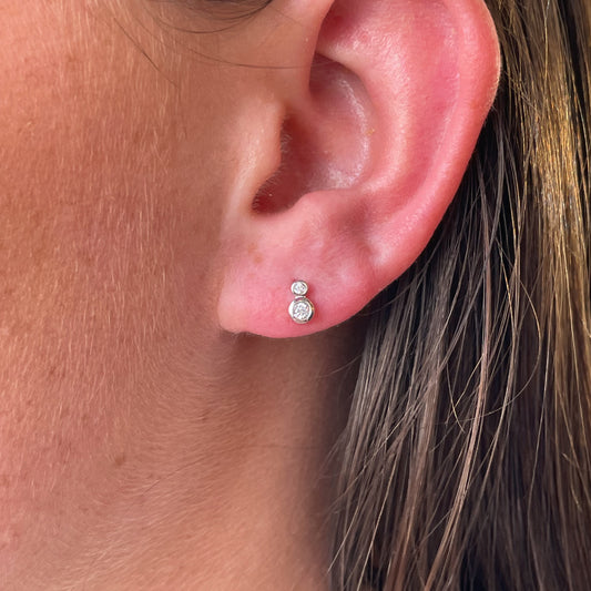 Silver Double Bezel CZ Stud Earrings - John Ross Jewellers