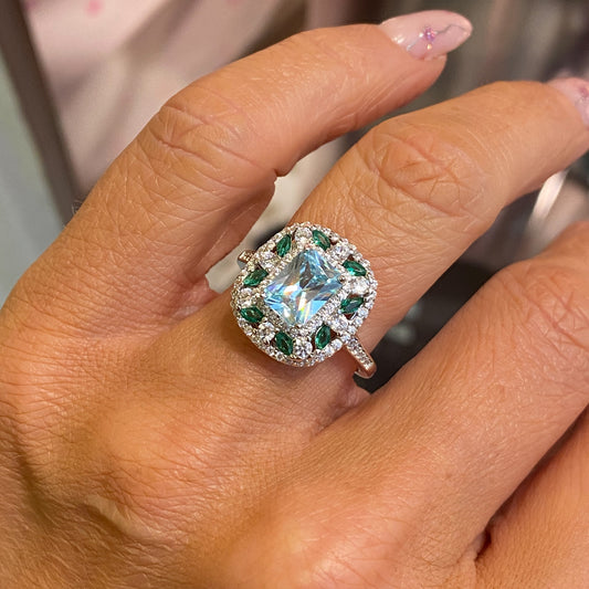Silver Sky Blue & Green Statement Ring - John Ross Jewellers