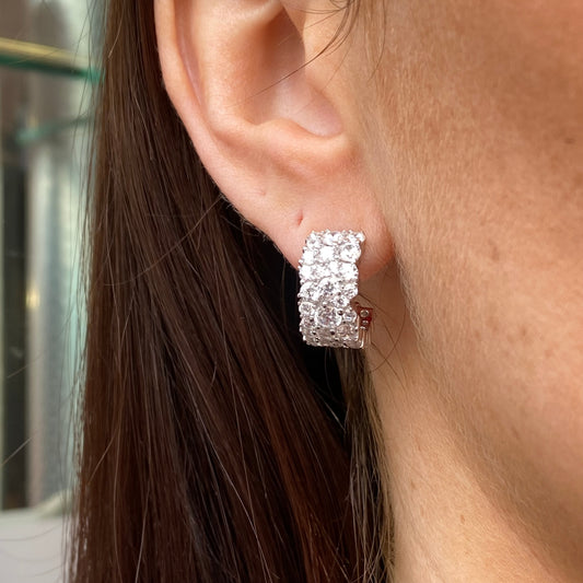 Silver Wide CZ Hoop Earrings